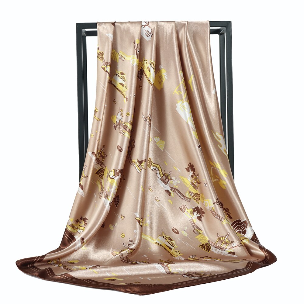 Foulard en soie pour femmes, classique rétro, en Satin, Bandana, Cheveux doux, Hijab, 90x90cm: KX2-1
