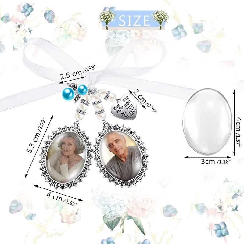 Spilla fai-da-te Charms da sposa doppia cornice in pizzo cornice per foto Cabochon in vetro ovale con pendente adatto per l&#39;uso artigianale delle vacanze