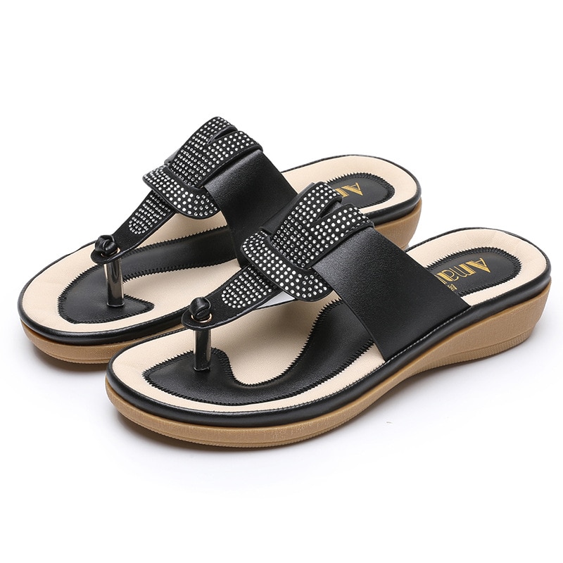 Grote Size Vrouwelijke Zomer Schoenen Bling Strass Mode Dames Platform Slippers Clip-Teen Antislip Vrouwen strand Slippers: Black / 6