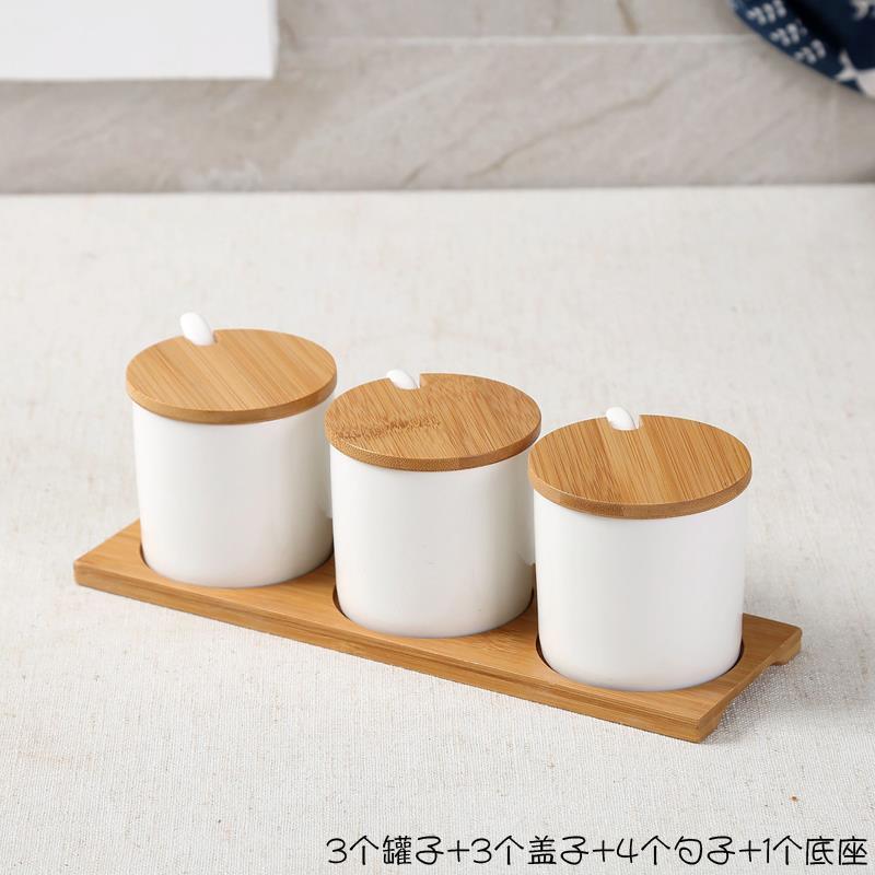 Keramische Specerij Opslag Jar Creatieve Keramische Keuken Kruiden Tank Set Olijfolie Fles Suiker Zout Shaker Kruidkruik: white zs