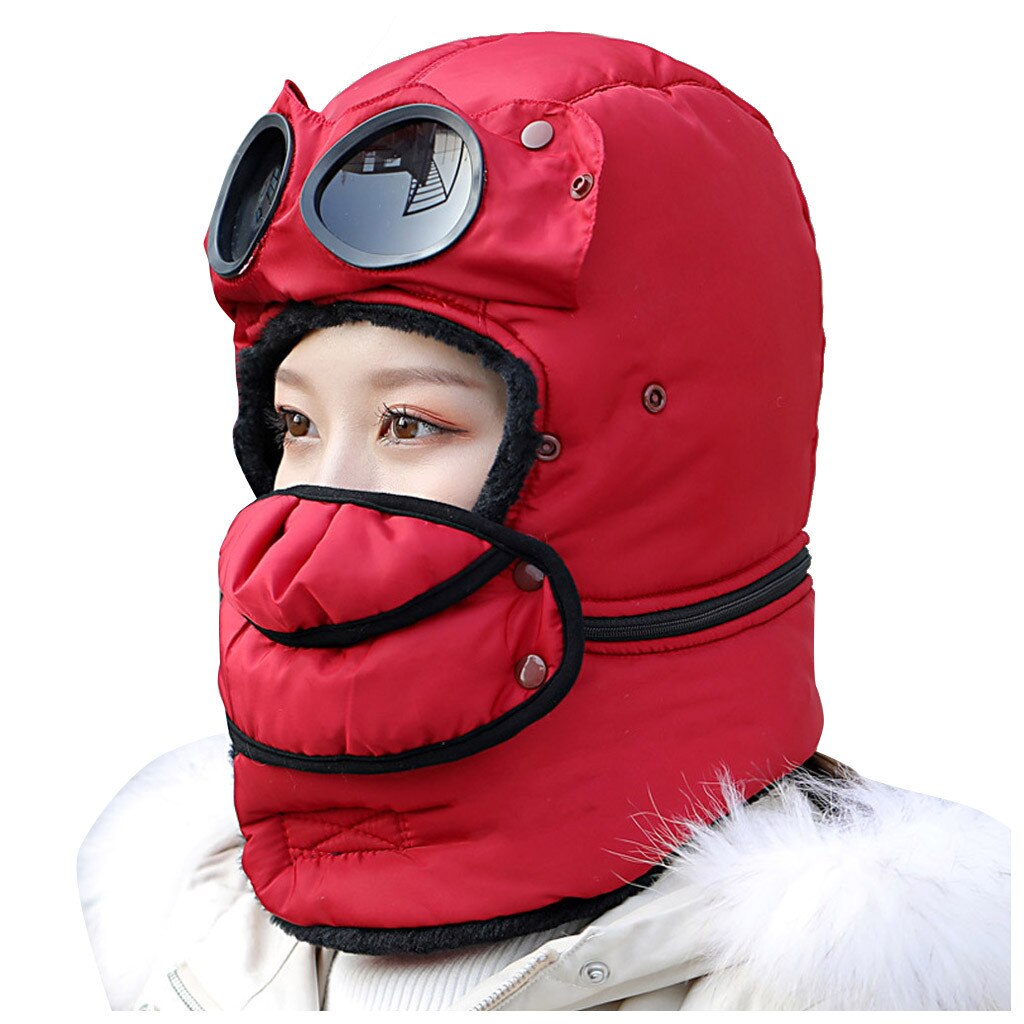 Winter Balaclava Beanie Hat Female For Women Men Face Mask Bonnet Windproof Thick Warm Snow Ski Winter Hat Cap Earflap#g30: Red