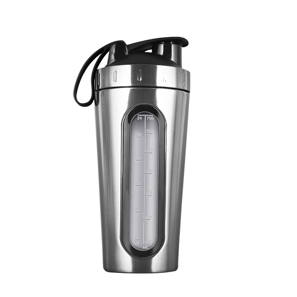 Shaker Bottle Whey Protein Powder Mixing Bottle Sports Nutrition Protein Shaker Fitness Water Bottle Stainless Steel Thermos: Silver