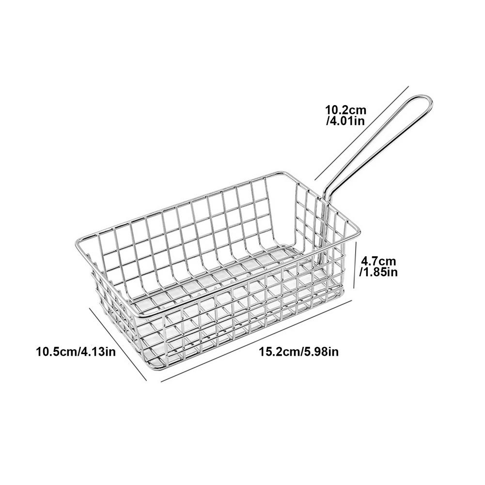 French Fries Container Square Frying Chip Basket Stainless Steel Chip Cooking Basket Snack Potato Chips Barrel for Kitchen