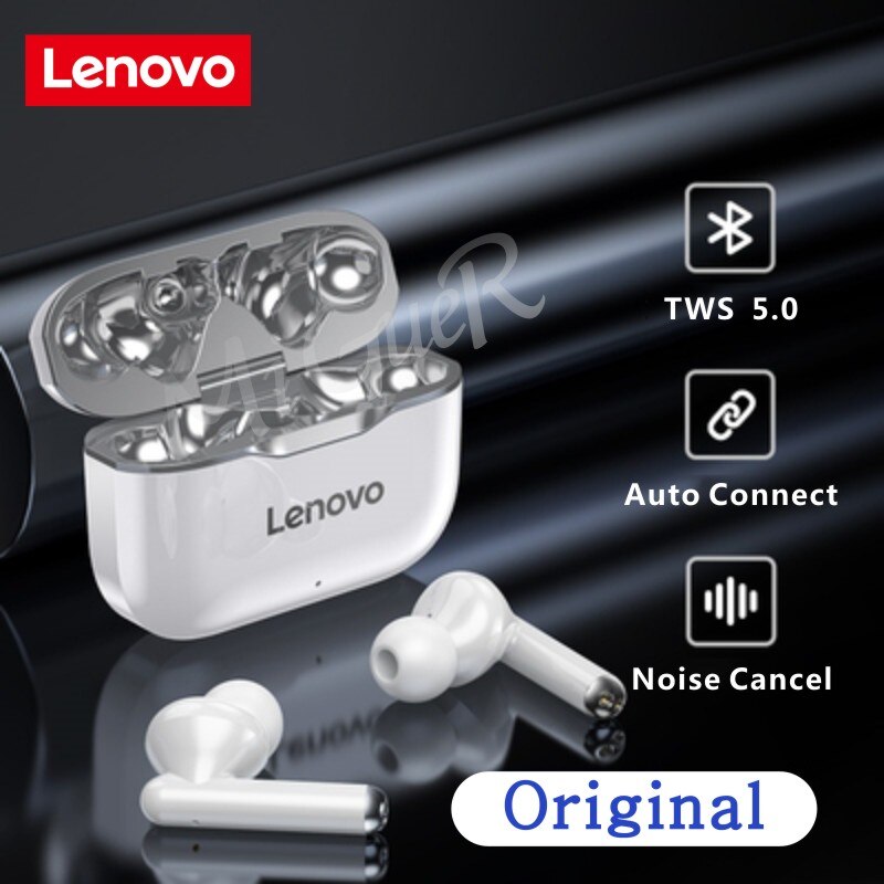 Lenovo-auriculares inalámbricos LivePods con Bluetooth 5,0, dispositivo estéreo de reducción de ruido, HIFI, Control táctil, modo de reposo Larga, 300mAH: LP1 Grey