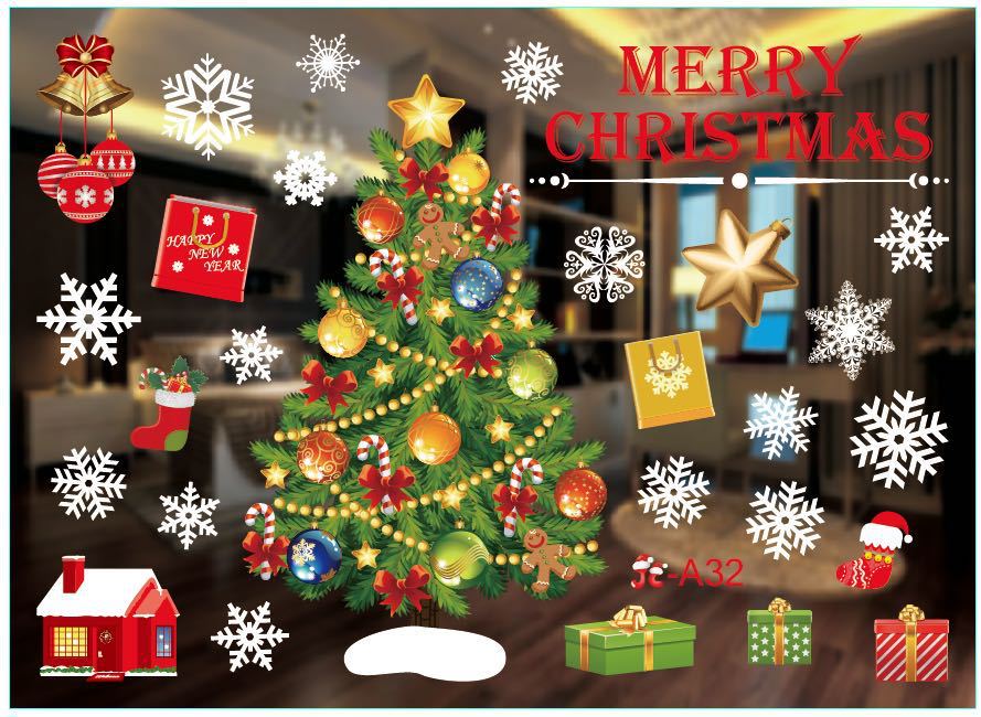 Large Merry Christmas Wall Sticker Stylish Santa Window Room Decoration PVC Year Home Decor Removable: F