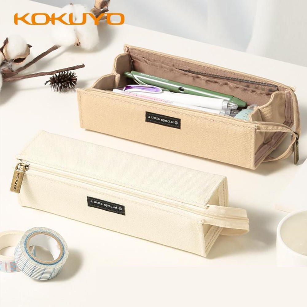 Japan Kokuyo etui vierkant grote opening kan worden uitgevouwen student leren etui grote capaciteit schoolbenodigdheden