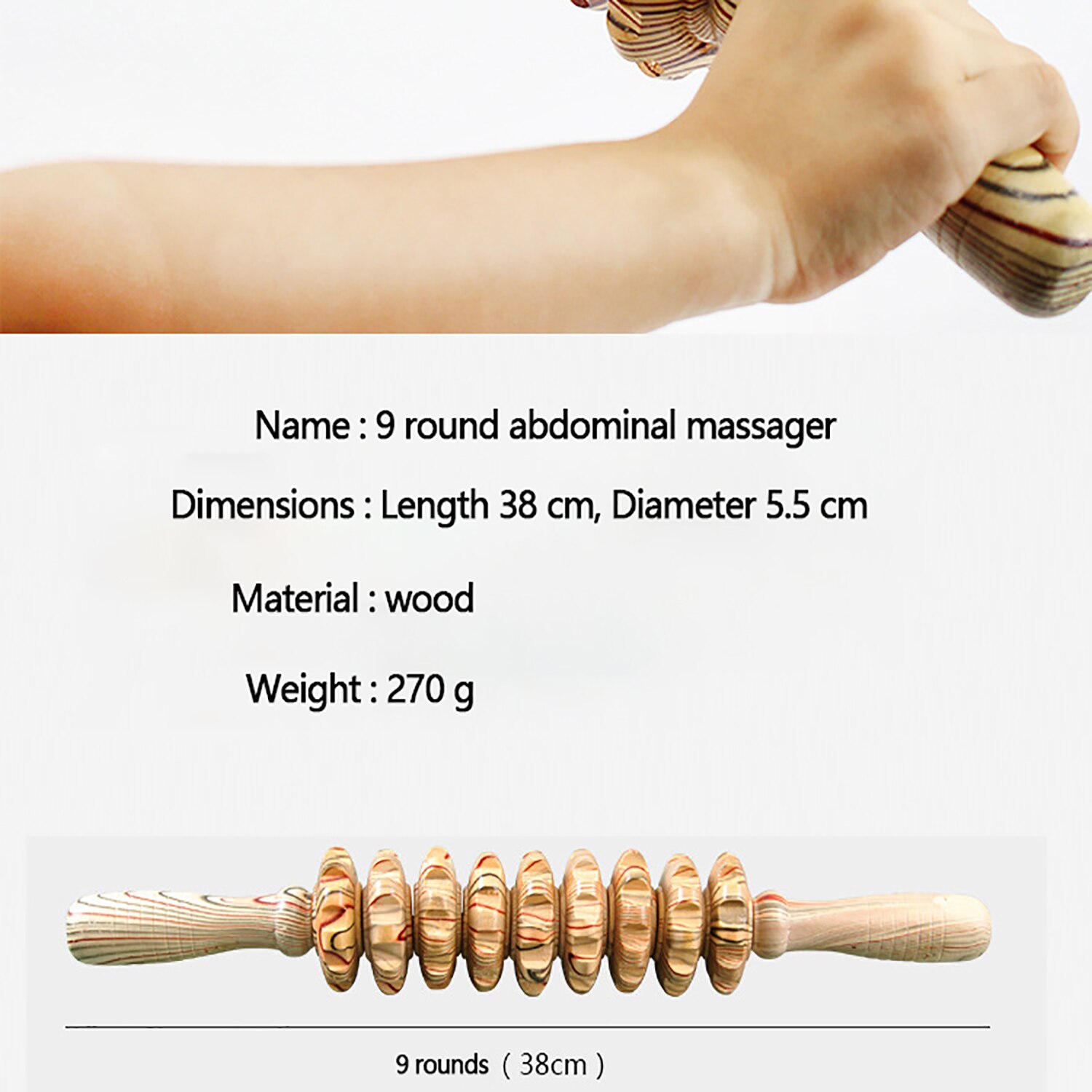 Wooden Massager Handheld Roller Trigger Point Massager Stick Wooden Massager,Body Therapy Massager, Muscle Belly Relief Tool