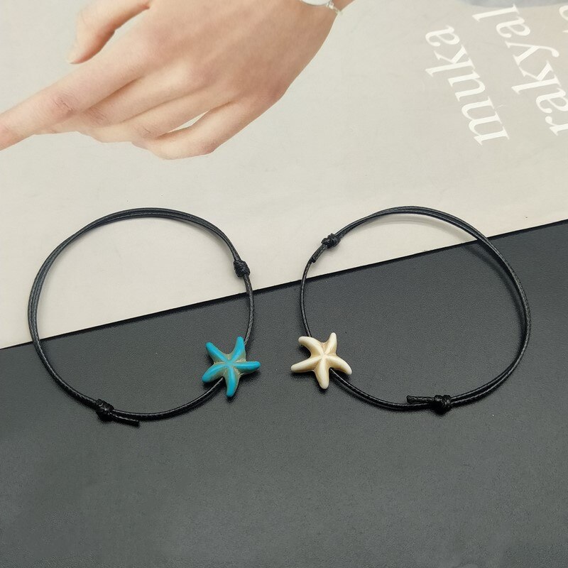 2- piece/loose rope bracelet for men and women, blue and white starfish design, couple's hand bracelet for boyfriend, adjustable lucky bracelet
