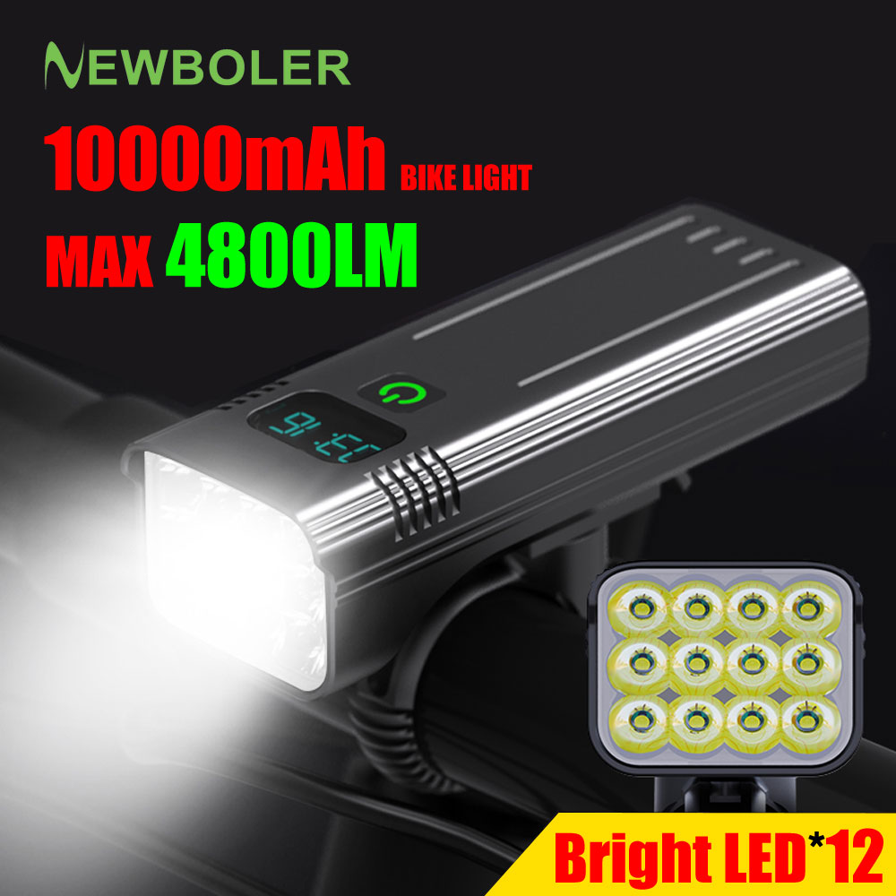NEWBOLER 12 LED Fietslicht 4800 Lumen USB Oplaadbaar Aluminium MTB Fietslicht 10000 mAh Power Bank Koplamp Fietsaccessoire