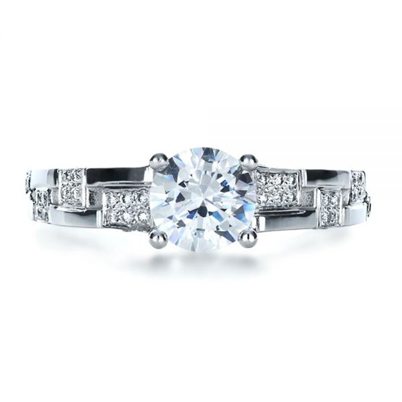 Huitan mariage femmes anneau de luxe quatre broches Solitaire bande anneau éblouissant rond Zircon engager femme anneau Noble bijoux