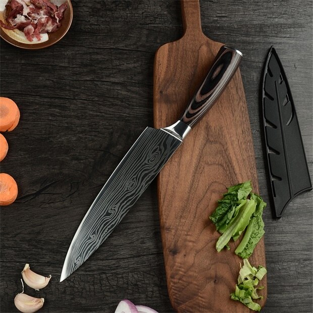 Super 8"inch Utility Chef Knives Imitation Damascus Steel Vein Santoku Kitchen Knives Carving Cleaver Slicing Knife: A.8 inch Chef knife