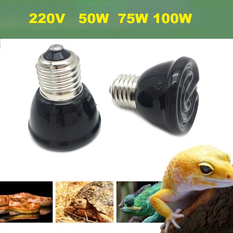 Mini lámpara de calefacción de cerámica infrarroja para reptiles, emisor de calor de 220V-240V, Bombilla de 50W, 75W, 100W, E27, bombillas cálidas para tortugas
