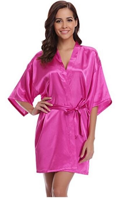 Vrouwen zijden satijnen korte nachtjapon effen kimono badjas badjas sexy badjas peignoir femme bruiloft bruid bruidsmeisjesjas: Xl / Groente