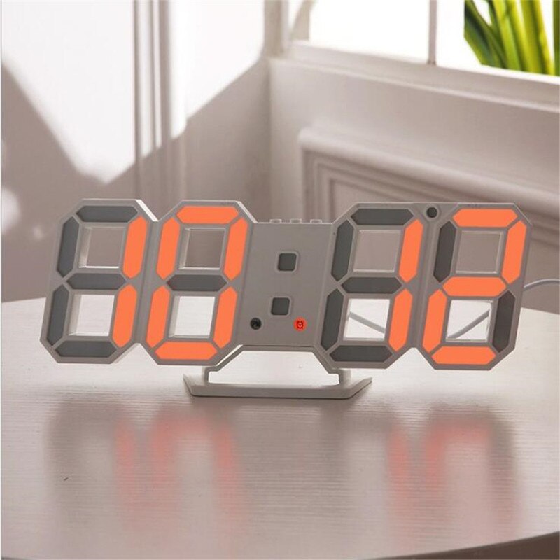 3d led vækkeur digitalt ur væg horloge snooze termometer skrivebord bord ur stue kontor boligindretning horolog: Orange 106