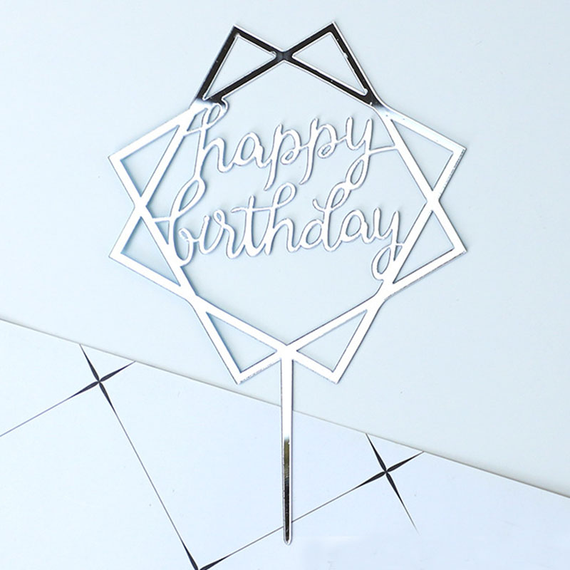 10Pcs/Pack Gold Silver Acrylic Cake Toppers Happy Birthday Cake Toppers For Womens Mens Kids Birthday Party Decor Baby Shower
