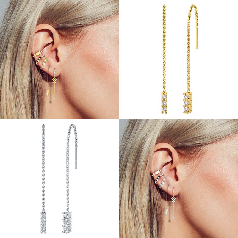 Aide 925 Sterling Zilver Kleurrijke Zirkoon Lange Ketting Kwast Threader Oorbellen Voor Vrouwen Oorbellen Partij Sieraden Pendientes