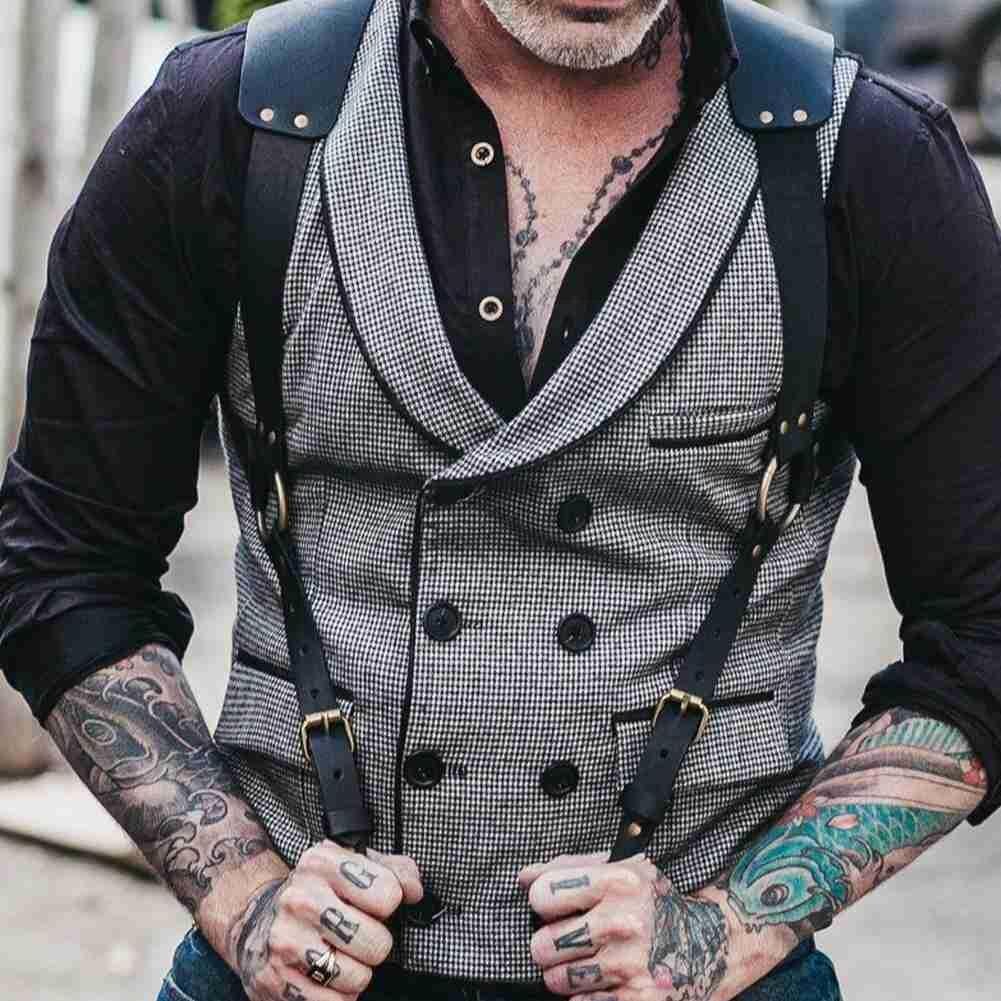 Bretelle en cuir Vintage pour hommes, style médiéval Renaissance, sangle d&#39;épaule, vêtements, ceinture Punk, accessoires de poitrine, harnais G3X6