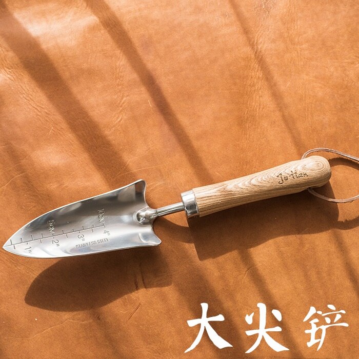 Garden tools stainless steel spade ash handle round spade point three-claw pick pruning shears garden plant tools: B