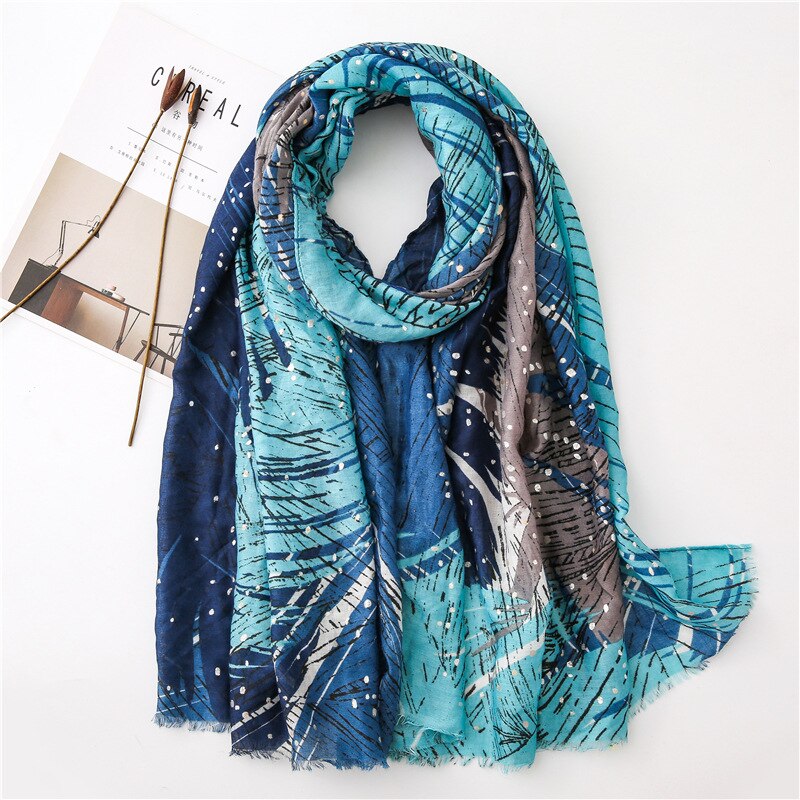 Luxe ombre viscose sjaal met veren en franjes, damesprint, zachte hijab sjaal, foulards, moslim snood 180*100cm: 6