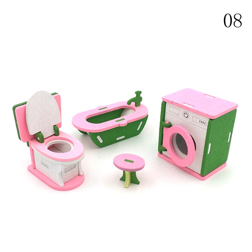 Plastic Bed Bedroom Table Chair Swing Furniture For Dolls Dollhouse Furniture Pink Color Toy For Children Doll Pretend Play Toy