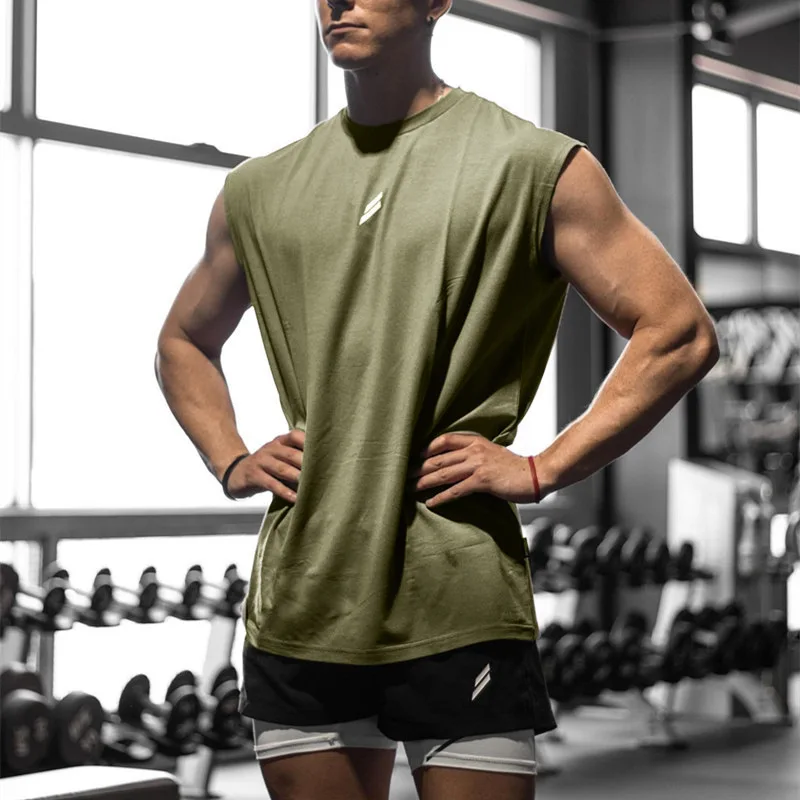 Sommer fitness sport tanktop herre åndbar løs mesh trænings-t-shirt uden ærmer hurtigttørrende vest herre fitnesstøj: Xxl / Militærgrøn