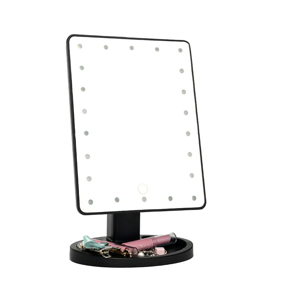 LED Makeup Mirror Touch Screen Mirror with 22 LED Lights Bright Adjustable Make Up Mirrors Operated Stand for Tabletop Bathroom: Black 22 LEDs