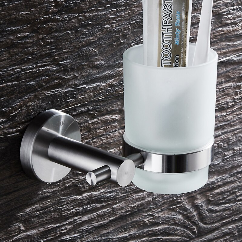Weyuu 304 roestvrijstalen beker- en bekerhouders, draadtrekbeugel voor aan de muur, tandenborstelhouder, badkameraccessoires