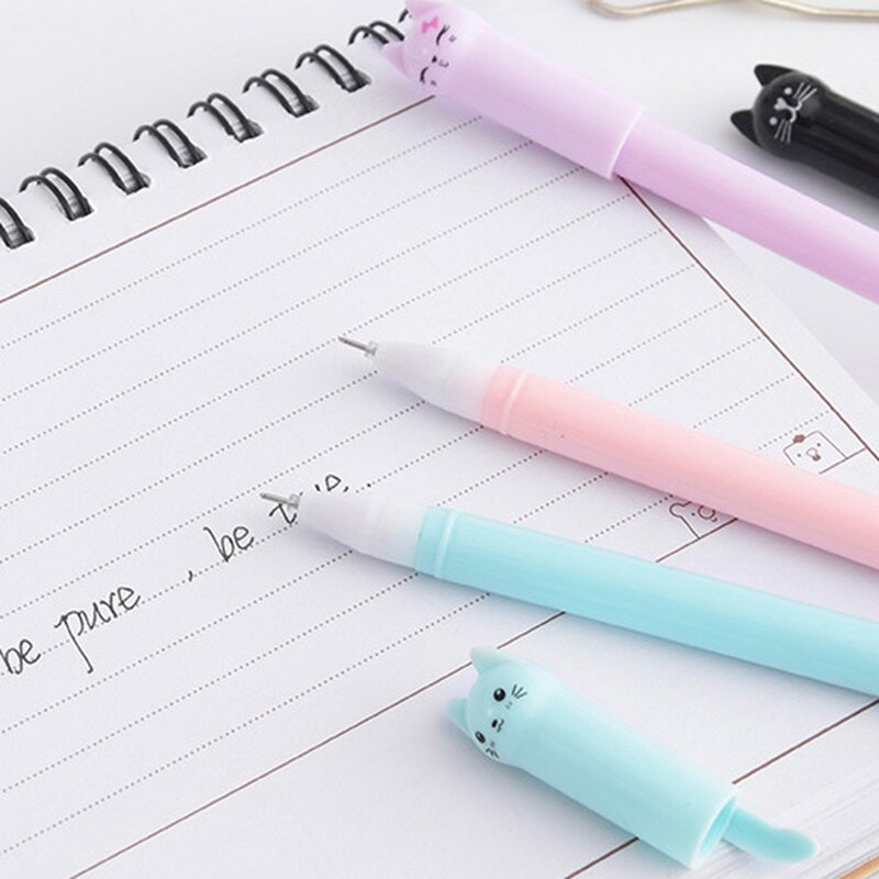 1PC Kawaii lindo tinta negra, pluma de Gel con de gato 0,5 mmCartoon de plástico bolígrafos de Gel para escribir la escuela, la Oficina suministros de papelería