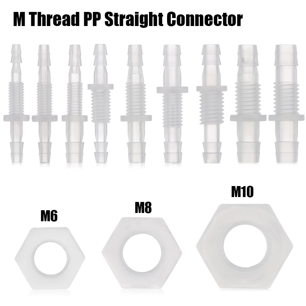 5pcs M6~M10 Thread Hex Nut PP Straight Garden Water Connectors Aquarium Fish Tank Adapter Air Pump Hose Fittings Pagoda Joints