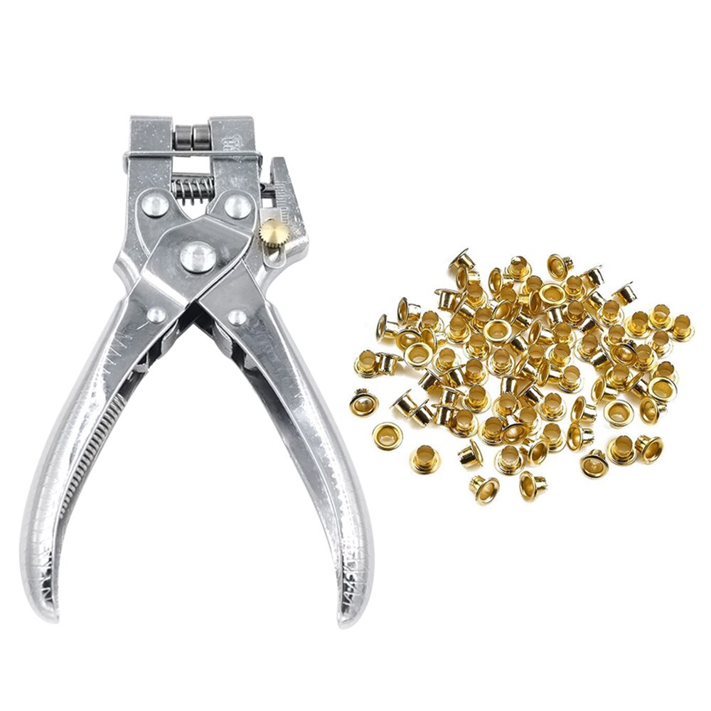 Eyelet Punch 2in1 Eyelet Grommet Pliers Steel Hole Punch Eyelet Setter Kit with 100pcs Eyelet Grommets for Leather Clothes Shoes
