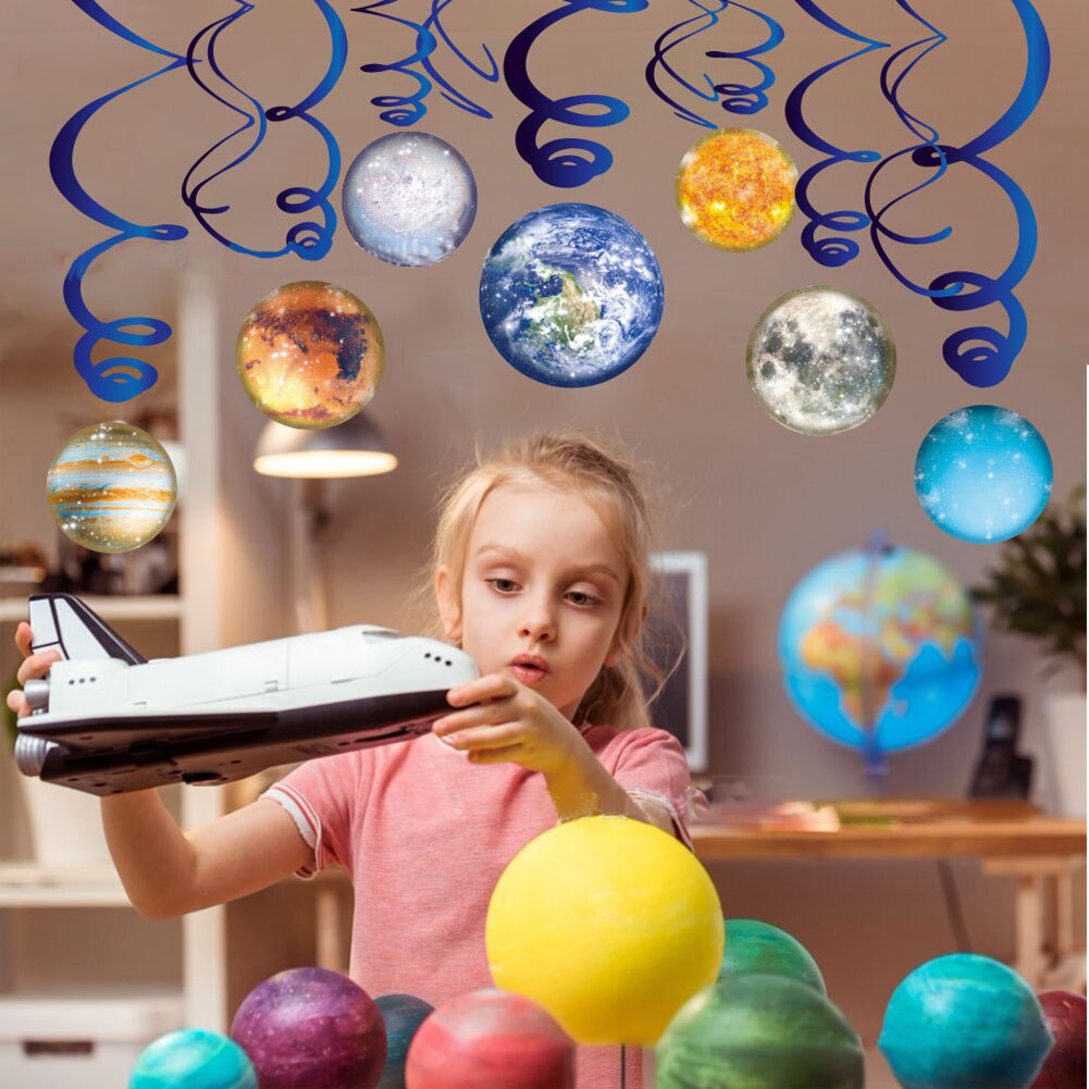 Decoration Room Foil Swirls Banner Star Baby Shower Funny Solar System Home Birthday Party Dangling Streamer Kids Bunting