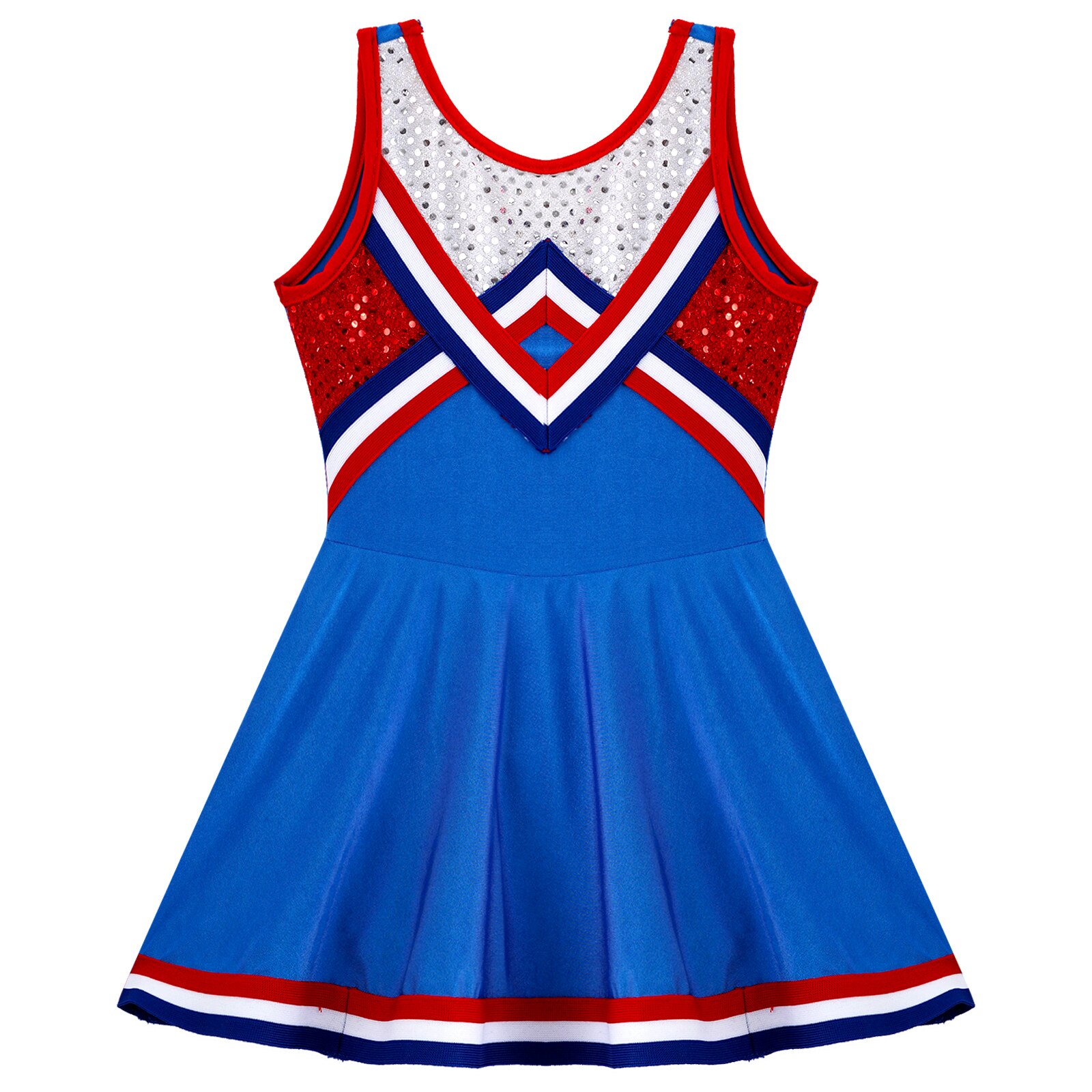 Kids Girls Sequins Cheerleading Uniform Cheerleader Costume Childrens Cheerlead Dance Dress for Dancing Competiton Dancewear