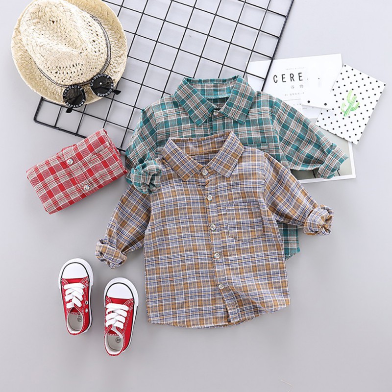 Katoen Jongen Shirts Baby Jongens Lange Mouwen Plaid Print Shirts Kids Tops Tees Shirts Casual Blouse
