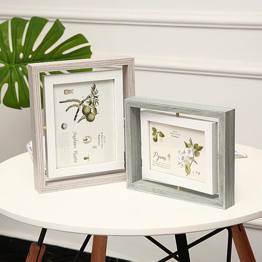 6/7Inch Double-Sided Rotatable Photo Frame Personality Simple Desk Mirror Frame Picture Frame Desktop Decoration