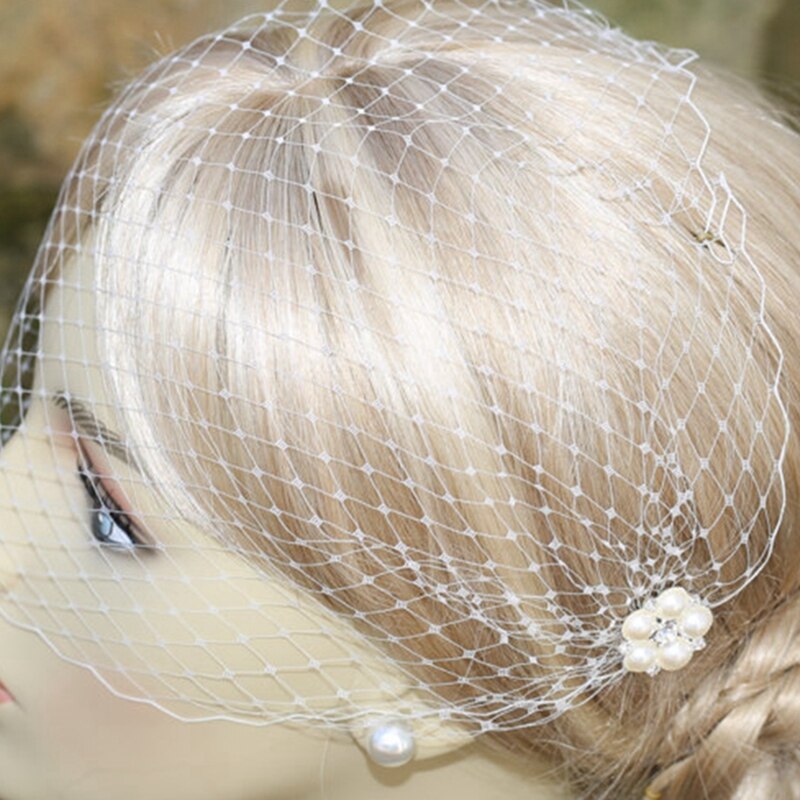 White pearl wedding veil bridal birdcage veil cathedral wedding veil wedding accessories
