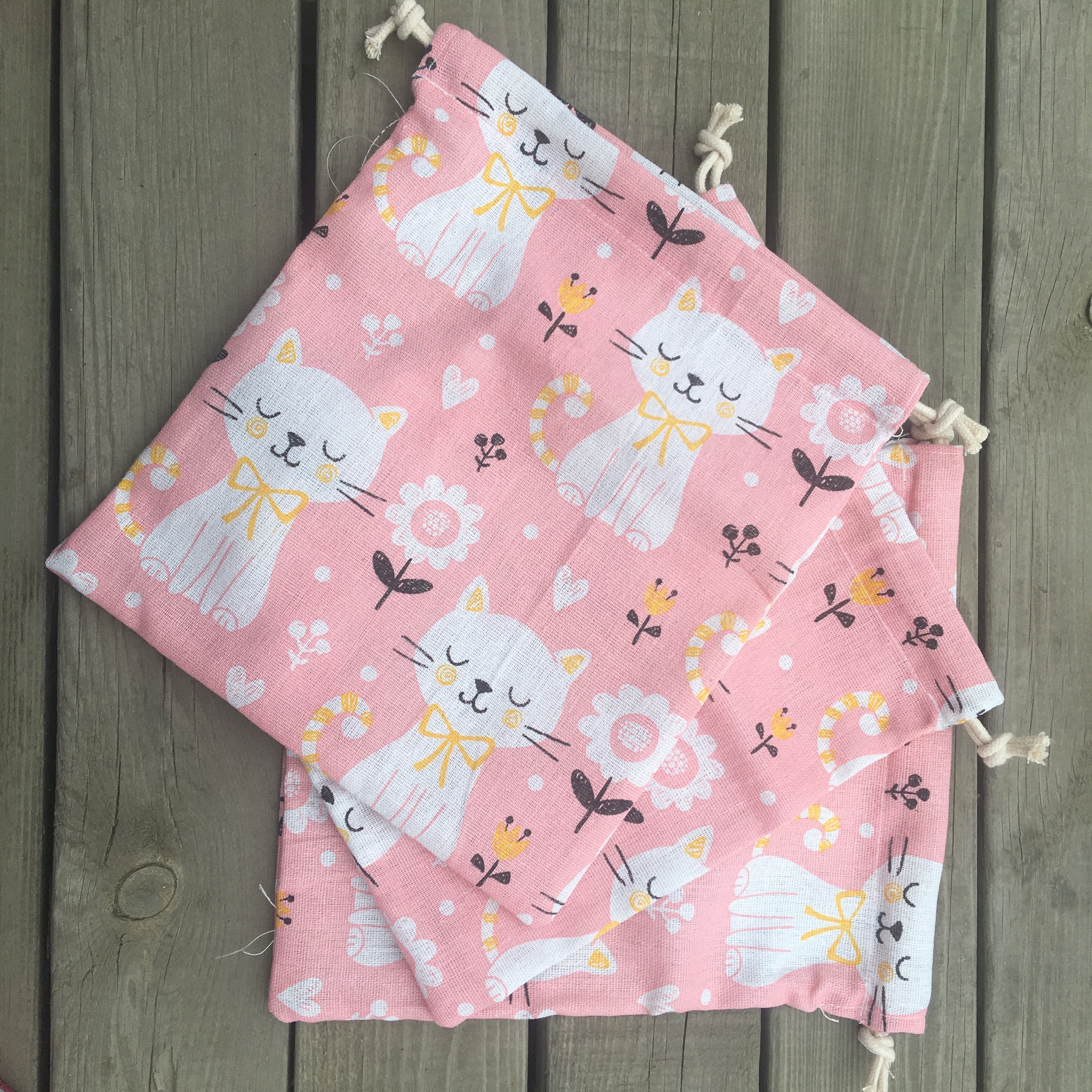 1pc bomullslin-snøring organisert veske festveske hvit kattebunn  yl618c