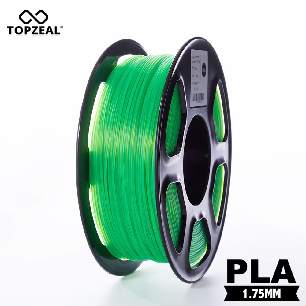 TOPZEAL Clear 3D Plastic Filament PLA Filament 1.75mm 1KG Dimensional Accuracy +/- 0.02mm Transparent Green for 3D Printer
