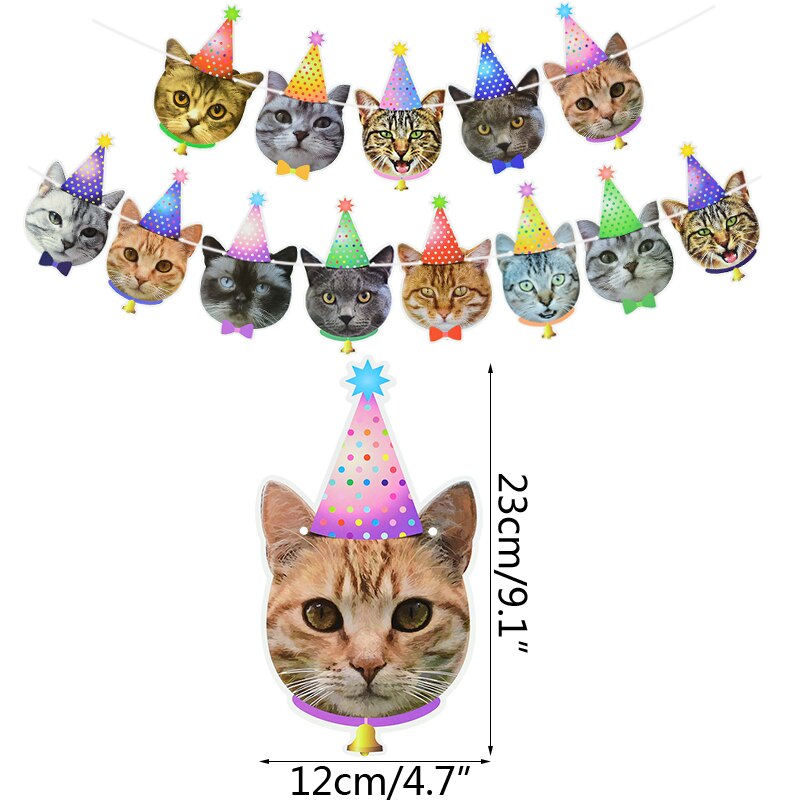 13 flag kat hund papir banner kæledyr tillykke med fødselsdagen bannere bunting guirlande dekoration kat hunde fødselsdagsfest forsyninger papir indretning: B02