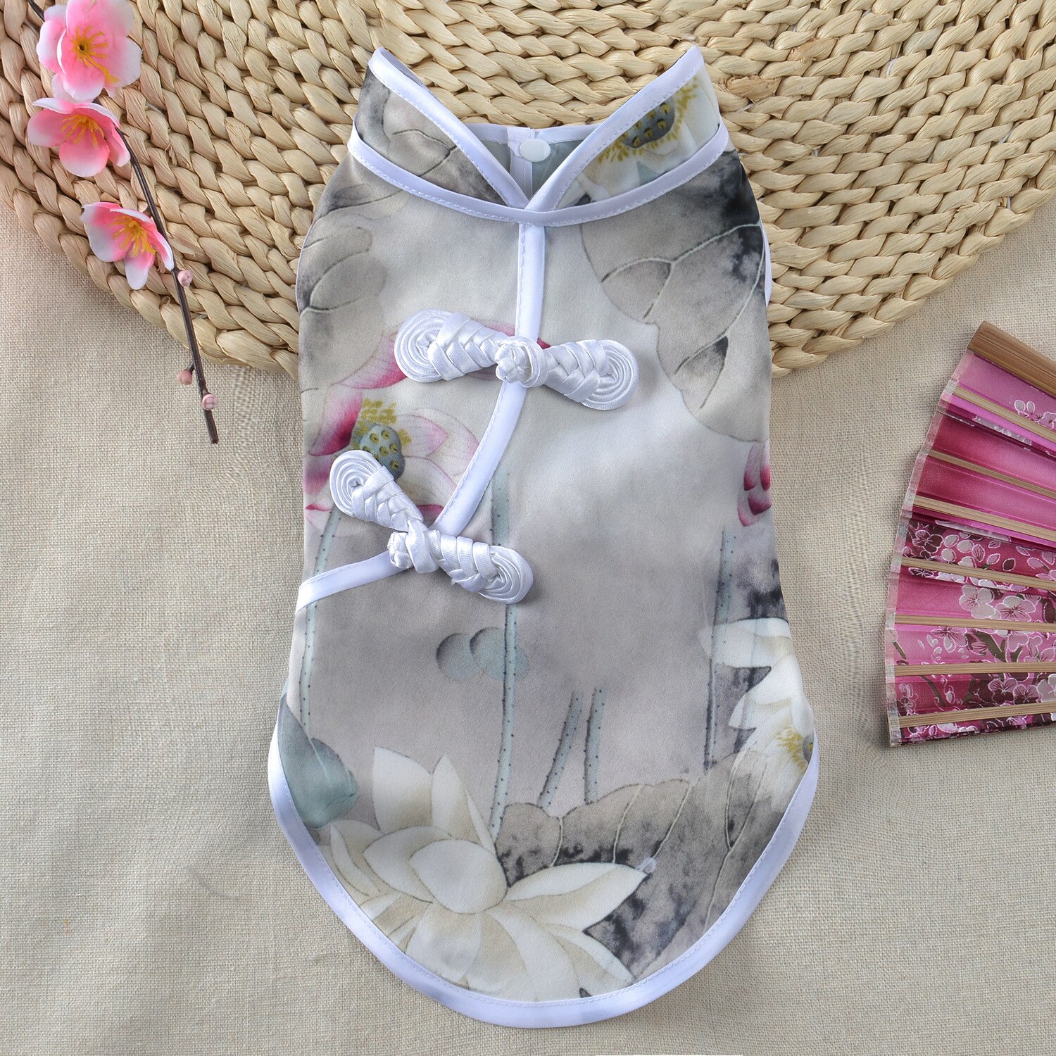 Haustier Neue Chinesischen Stil Frühling Sommer Kleid Cheongsam Felsen Hund Teddy Bomei retro Tinte Malerei Kleine Hund Allgemeine Kleidung: waschen Lotus / XL