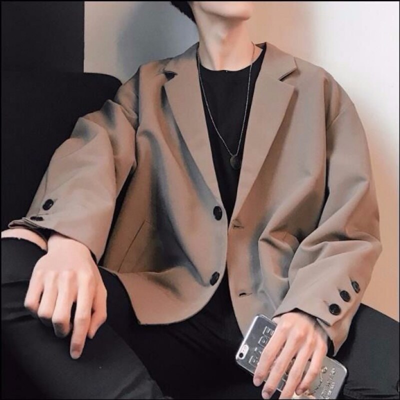 Traje pequeño Vintage para hombre, ropa de estilo coreano, chaqueta de estudiante que combina con todo, trajes informales holgados de manga larga: Brown 8965 / XXL