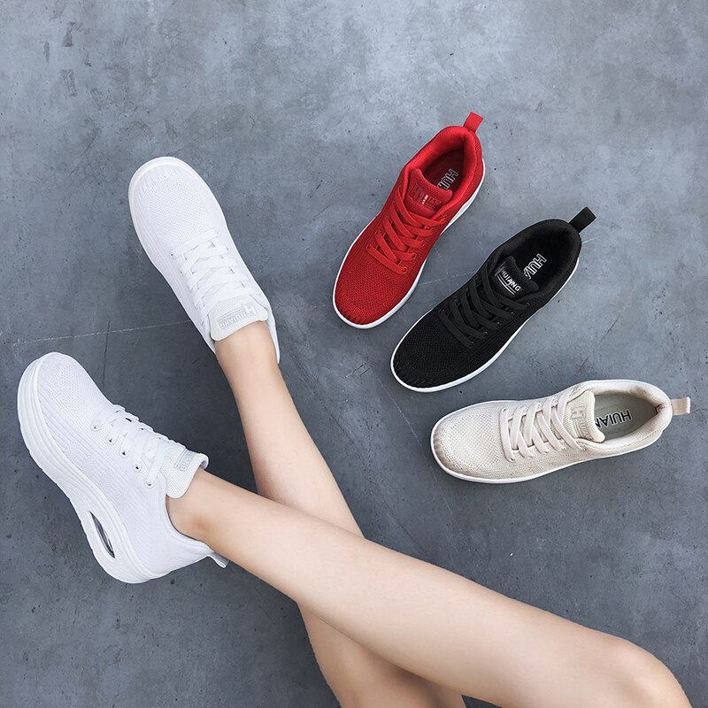 Obuwie damskie wysokość zwiększenie 5CM platforma buty sportowe z amortyzacją buty tonizujące sznurowane buty wyszczuplające Outdoor damskie buty sportowe
