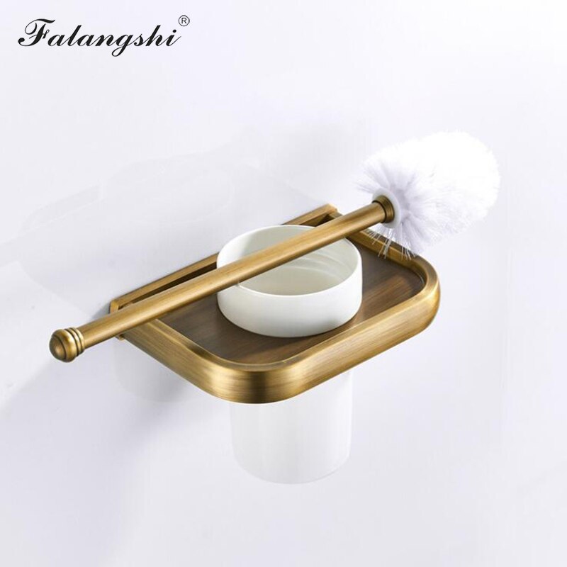 Falangshi Toiletborstelhouder Koper Messing Antiek/Borstel/Wit/Zwart Badkamer Accessoires Wandmontage WB8700