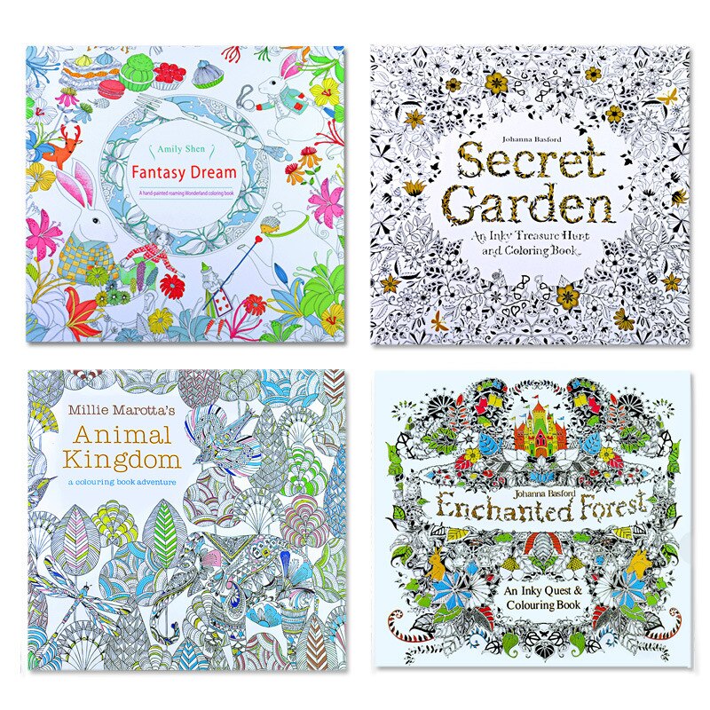 4 pcs/Lot Fantasy Dream Secret Garden Coloring Book For Adults Children Anti-Stress Drawing Art Books School Office Stationery: A