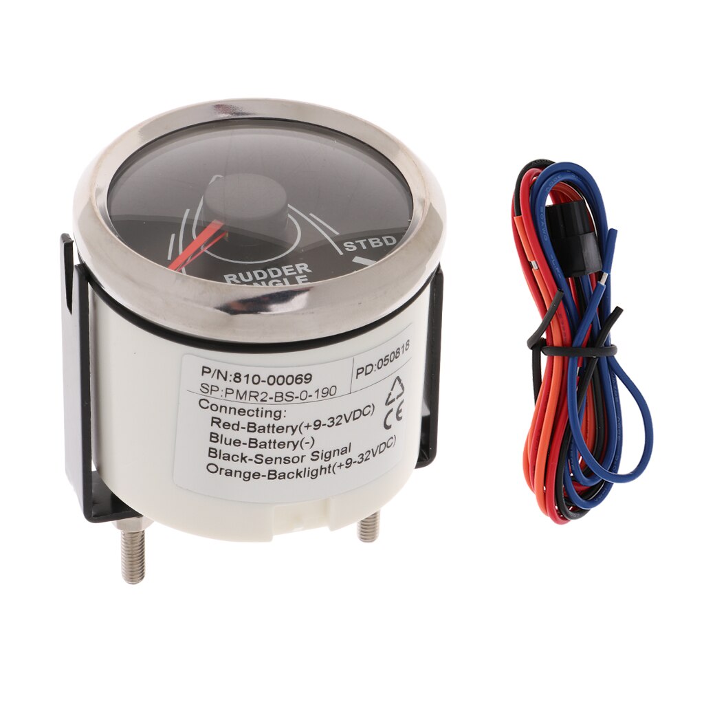 Marine Rudder Angle Gauge With Mating Sensor 0-190 52mm 900-00074: Black Chrome