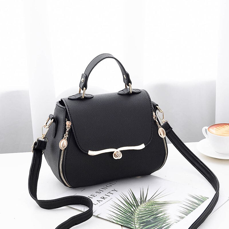 Zoete Dames Handtas Dames Mode Elegante Tas Effen Kleur Bijpassende Kleur Messenger Bags Schoudertas Top: Black