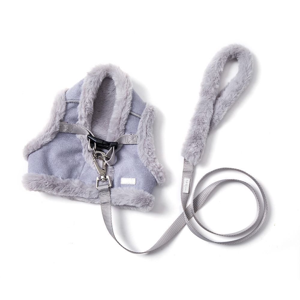 Ufbemo Hond Harnas Vest Set Huisdier Producten Warme Kleren Kat Puppy Lead Voor Kleine Winter Luxe Roze Grijs: grey / S