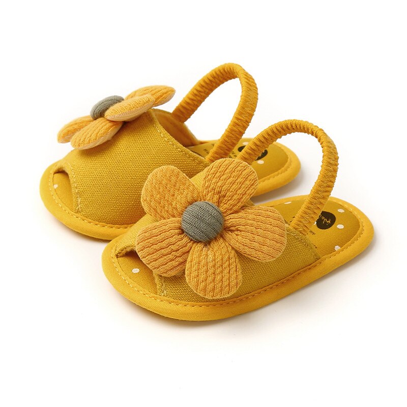1 paar babymeisjes sandalen met zonnebloemmotief, klompen, antislip canvas sandalen met strik, peuters en kleutersandalen