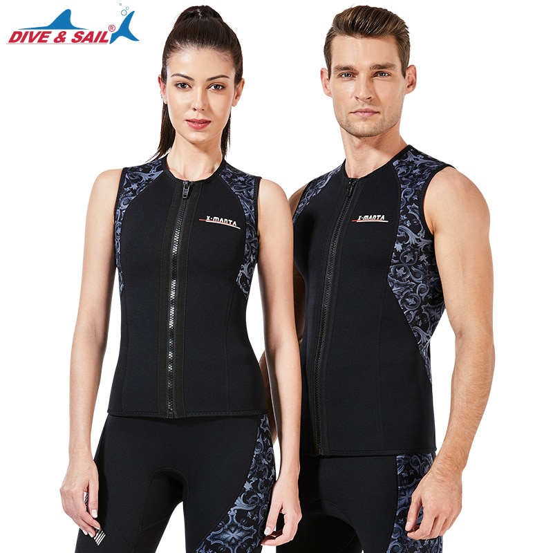 Adult Women Wetsuit Top, 3mm Neoprene Wetsuit Jacket Sleeveless Front Zip Wetsuit Men Shirt for Kayaking Scuba Diving Surfing