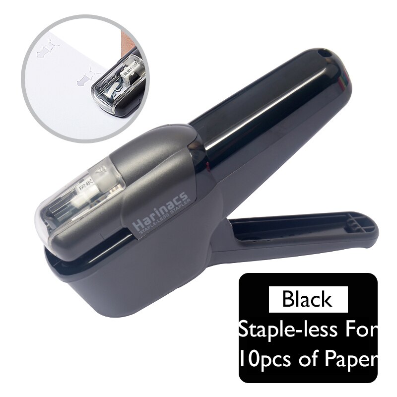 Grapadora Manual sin grapas japonesa KOKUYO Harinacs, grapadora grande y creativa sin grapas, papelería de oficina, seguro y fácil de usar, 1 unidad: 1pc Black