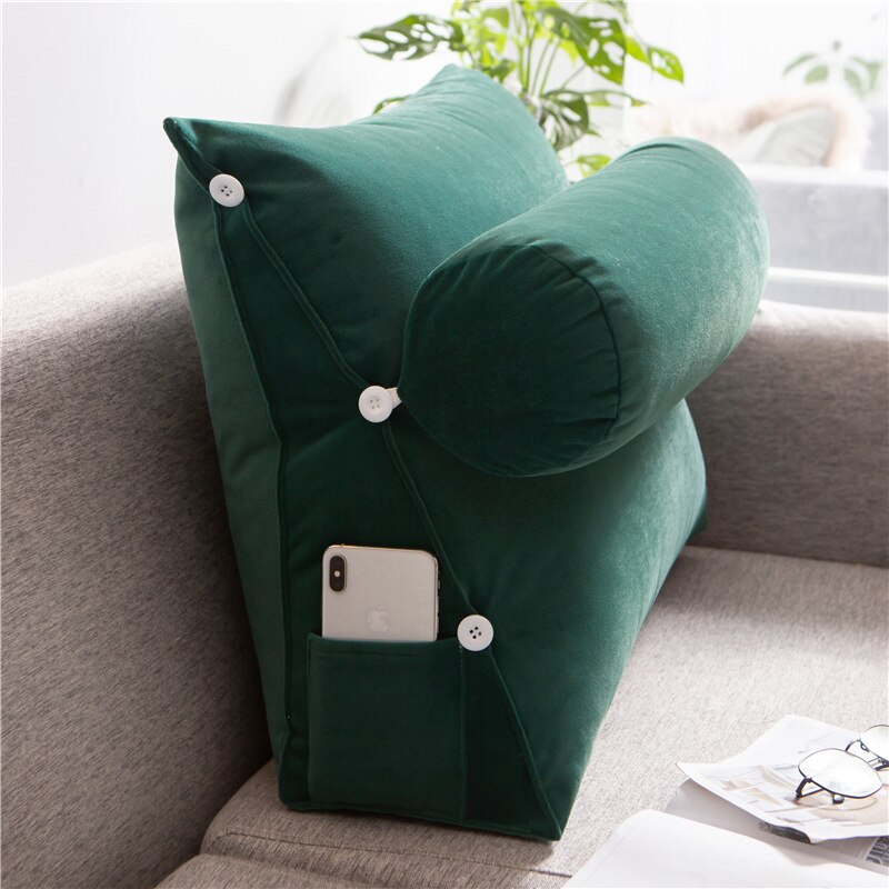 Comfort Driehoek Bed Lezen Kussen Grote Grote Sofa Bed Bed Lendensteun Kussen Rugleuning Rugleuning Pijnbestrijding Kussen: Dark Green